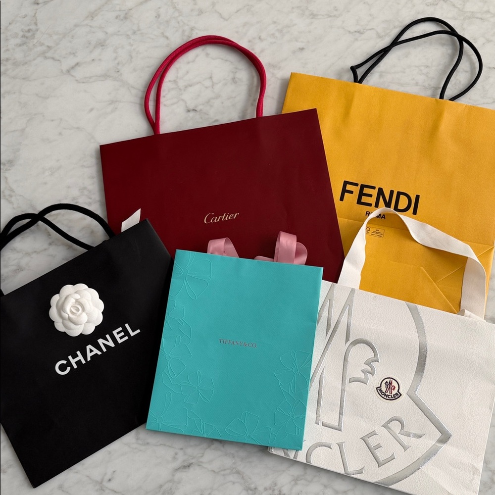 Assorted Designer Shopping Bags - Chanel, Cartier, Tiffany, Moncler, Fendi